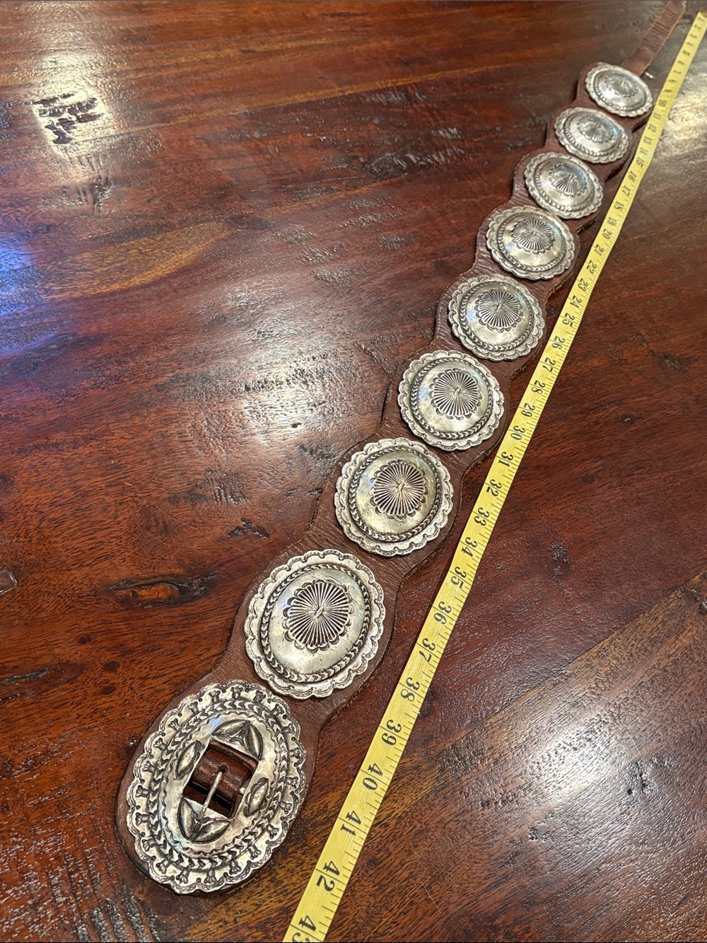 Vintage Ralph Lauren 90s Western Wide Brown Leather Concho Belt size Large - Picture 7 of 15